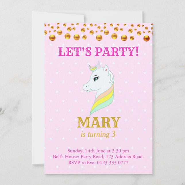 Cute Unicorn Birthday Invitation (Front)