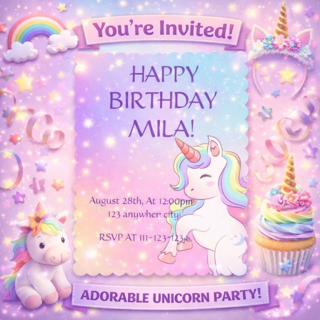 CUTE UNICORN BIRTHDAY INVITATION (Creator Uploaded)