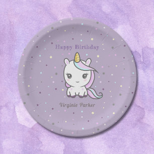Cute Unicorn Birthday Paper Plates
