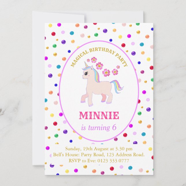 Cute Unicorn Birthday Party Invitation (Front)