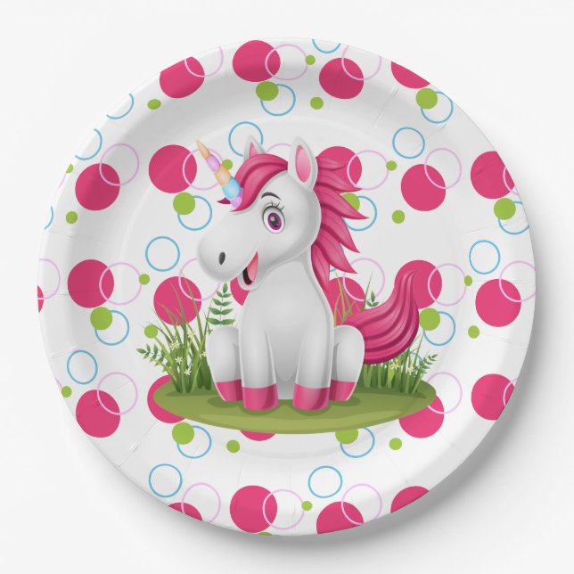 Cute Unicorn Birthday Party Paper Plate (Front)