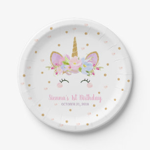 Cute Unicorn Birthday Party Paper Plates