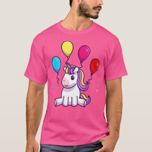 Cute Unicorn Birthday Party With Balloon T-Shirt