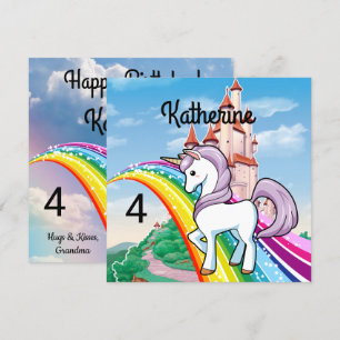 Cute UNICORN Birthday Personalise Girl's Name Age