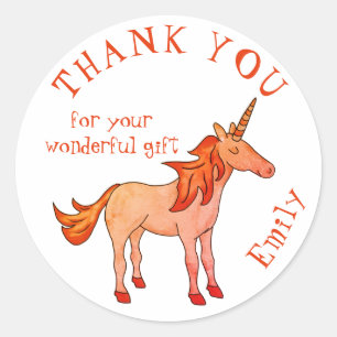 Cute Unicorn Birthday Thank you Classic Round Sticker