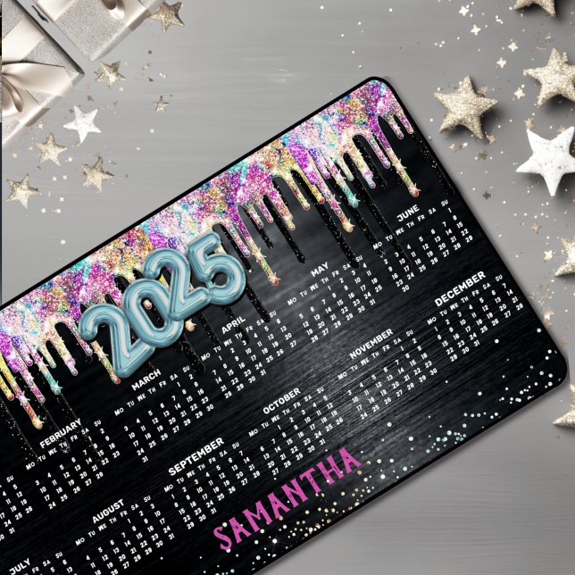 Cute unicorn black glitter birthday monogram 2025 desk mat (Creator Uploaded)