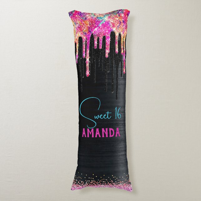 Cute unicorn black glitter birthday monogram body cushion (Front Vertical)