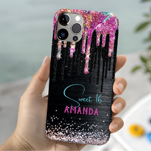 Cute unicorn black glitter birthday monogram iPhone 11 pro case
