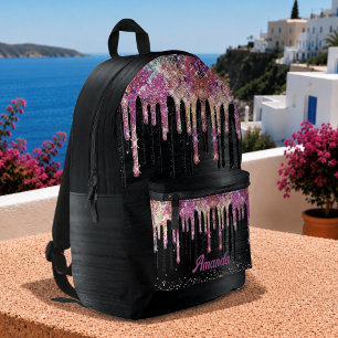 Cute unicorn black glitter birthday monogram printed backpack