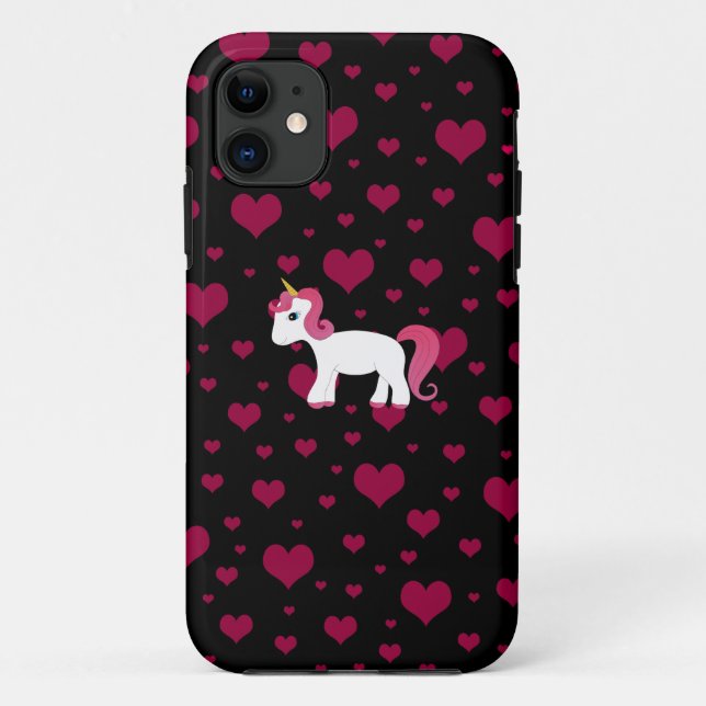 Cute unicorn black pink hearts Case-Mate iPhone case (Back)