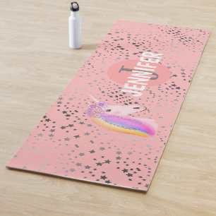 Cute Unicorn Blush Pink Fantasy Stars Personalised Yoga Mat