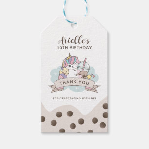Cute Unicorn & Boba Bubble Milk Tea Gift Favor Tag