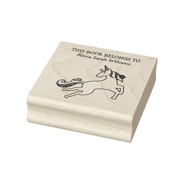 Cute Unicorn Book Belongs Personalised Bookplate Rubber Stamp (Stamp)