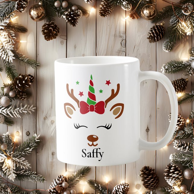Cute Unicorn Bow Reindeer Christmas Mug (Cute Unicorn Bow Reindeer Christmas Mug
)