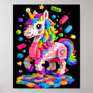 Cute Unicorn Building Bricks Blocks Toy Kids Poster