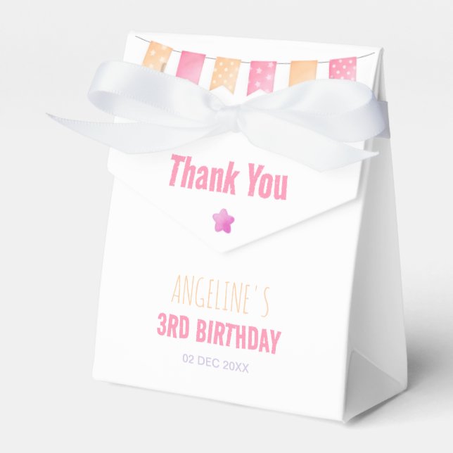 Cute Unicorn Bunting Flag Girl Birthday  Favour Box (Front Side)