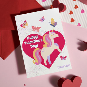 Cute Unicorn Butterflies Happy Valentine's Day Card