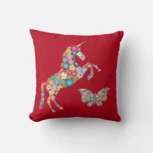 Cute Unicorn Butterfly Flowers Pillow for Kids