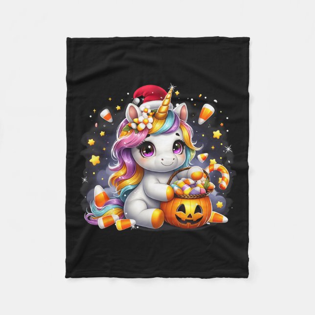 Cute Unicorn Candy Halloween Santa Hat Christmas G Fleece Blanket (Front)