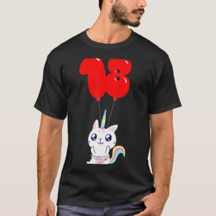 Cute Unicorn Cat 18th Birthday Kids Balloon Pa T-Shirt