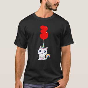 Cute Unicorn Cat 3rd Birthday Kids Balloon Party T-Shirt