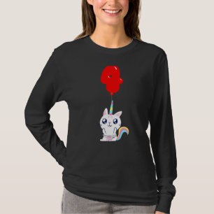 Cute Unicorn Cat 4th Birthday Kids Balloon Party T-Shirt
