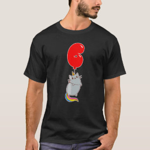 Cute Unicorn Cat 6th Birthday Kids Balloon Party T-Shirt