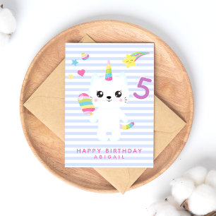Cute Unicorn Cat - Custom Age Kids' Birthday Postcard
