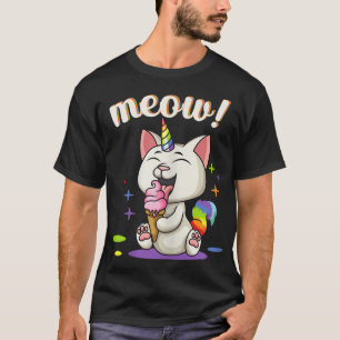 Cute Unicorn Cat Eating Ice Cream Unicorn Pajama F T-Shirt
