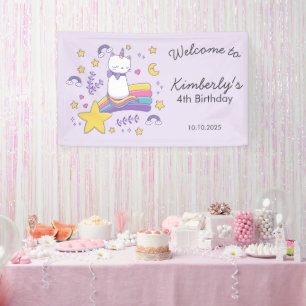 Cute Unicorn Cat Kids Birthday Party Banner
