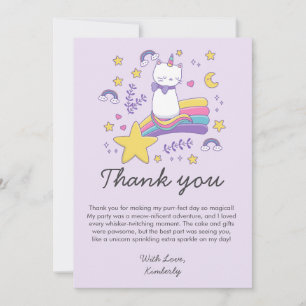 Cute Unicorn Cat Kids Birthday Party Thank You Card