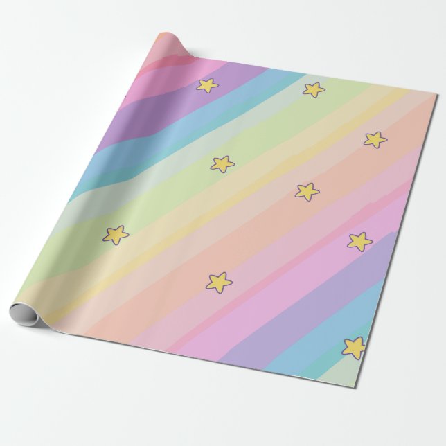 Cute Unicorn Cat Kids Birthday Party Wrapping Paper (Unrolled)