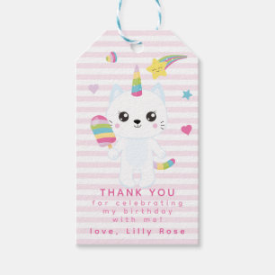 Cute Unicorn Cat -  Kids' Birthday Thank You Gift Tags