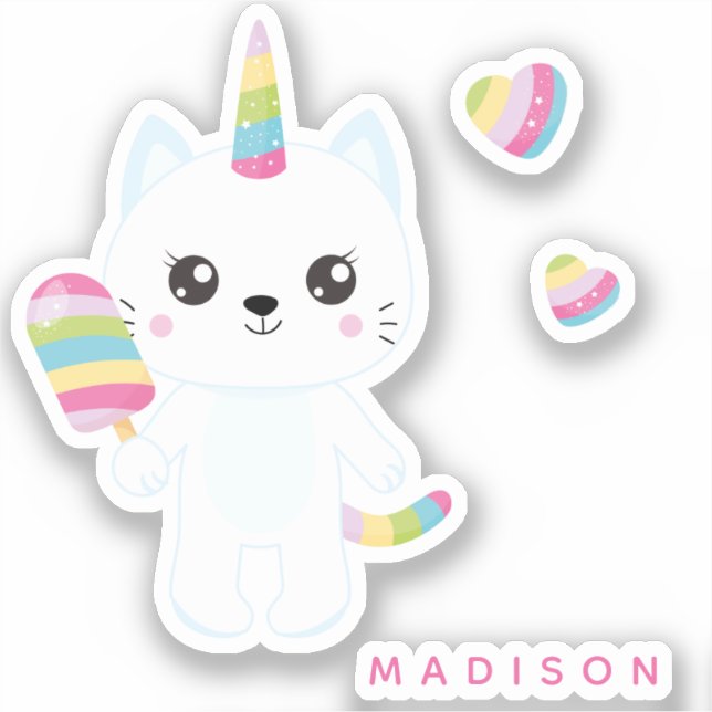 Cute Unicorn Cat with Rainbow Hearts (Front)