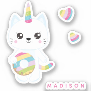 Cute Unicorn Cat with Rainbow Hearts Sticker