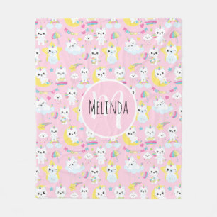 Cute Unicorn Cats Light Pink Pattern Fleece Blanket
