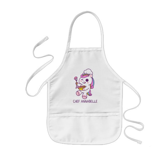 Cute Unicorn Chef Personalise Kids' Apron (Front)