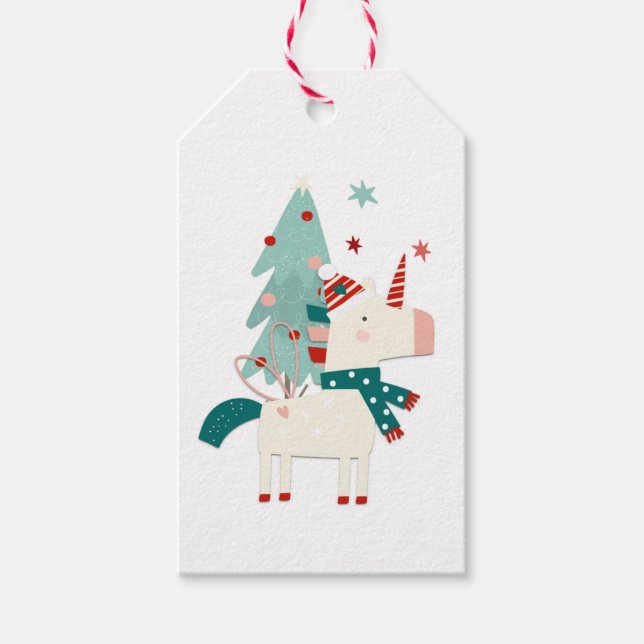 Cute Unicorn Child Name Love Santa Christmas Gift Tags (Front)