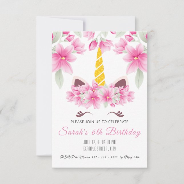 Cute Unicorn Children Birthday Invitation (Front)