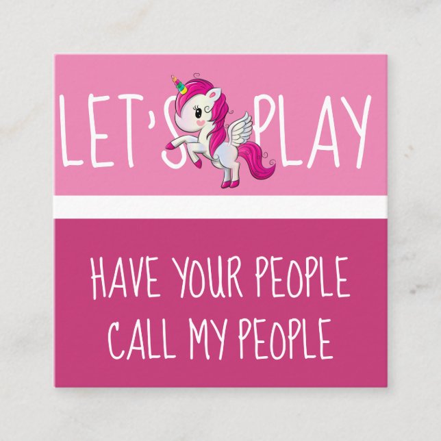 Cute Unicorn Childs Playdate Square Business Card (Front)