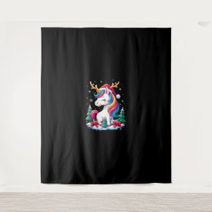 Cute Unicorn Christmas Girls Kids Xmas Santa Hat U Tapestry