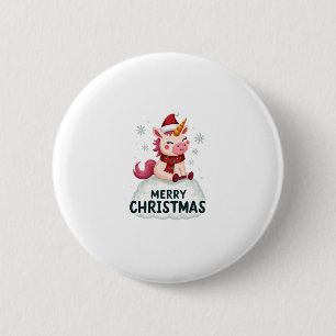 Cute unicorn Christmas hat unicorn Christmas T-Shi 6 Cm Round Badge