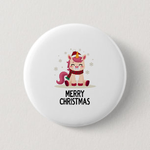 Cute unicorn Christmas hat unicorn Christmas T-Shi 6 Cm Round Badge