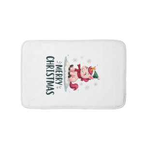 Cute unicorn Christmas hat unicorn Christmas T-Shi Bath Mat