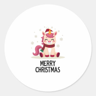 Cute unicorn Christmas hat unicorn Christmas T-Shi Classic Round Sticker