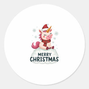 Cute unicorn Christmas hat unicorn Christmas T-Shi Classic Round Sticker
