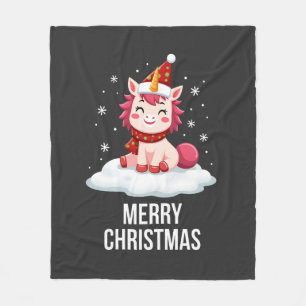 Cute unicorn Christmas hat unicorn Christmas T-Shi Fleece Blanket