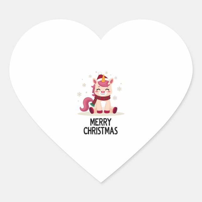 Cute unicorn Christmas hat unicorn Christmas T-Shi Heart Sticker (Front)