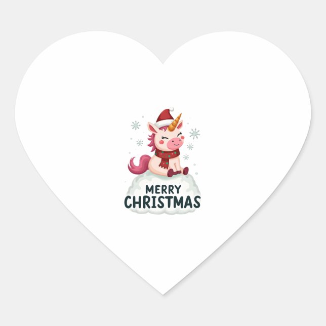 Cute unicorn Christmas hat unicorn Christmas T-Shi Heart Sticker (Front)