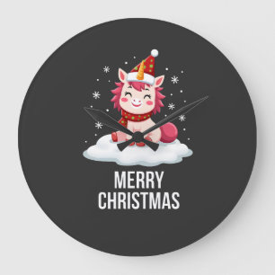 Cute unicorn Christmas hat unicorn Christmas T-Shi Large Clock